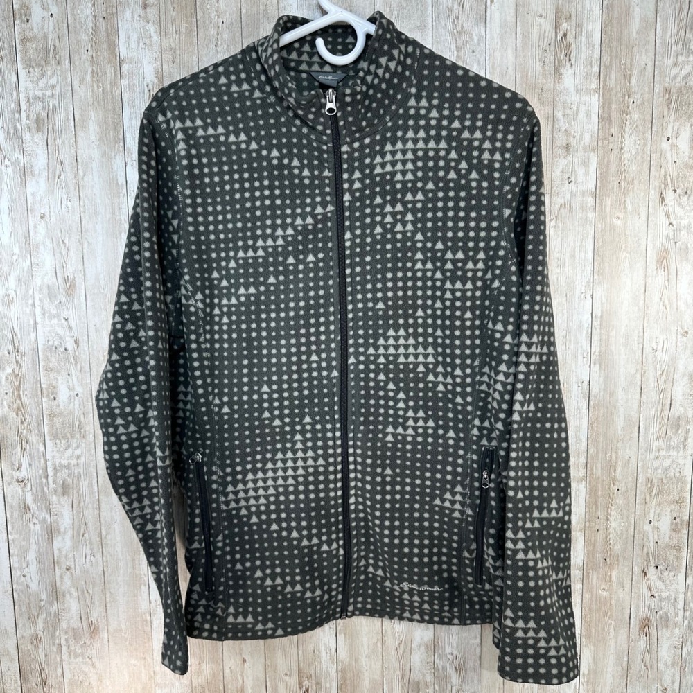 Eddie Bauer Womens Fleece‎ Jacket XL Grey Geometric Full Zip Cozy Fall Outdoor